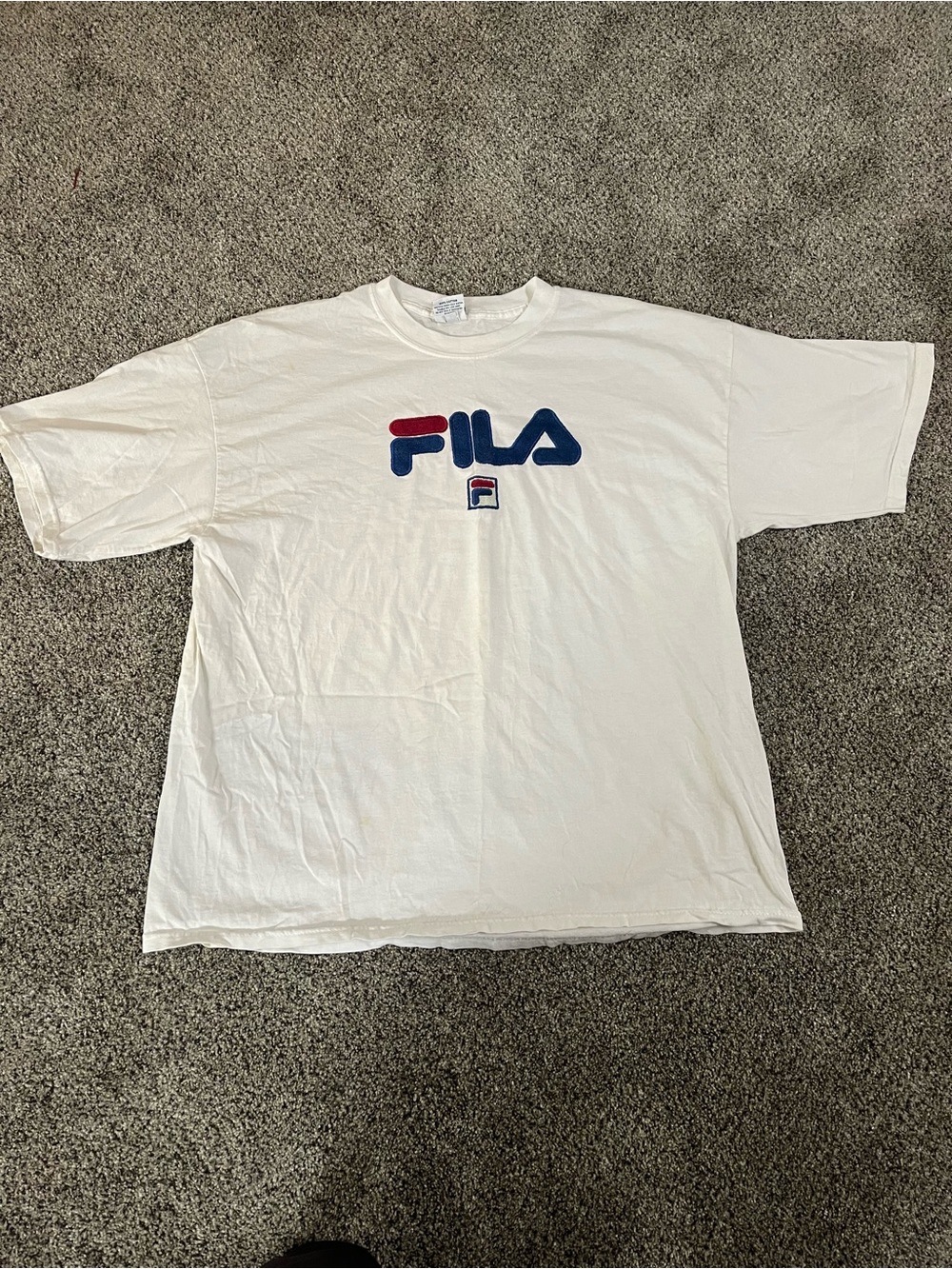 FILA Men's XL White Logo T-Shirt 100% Cotton Crew Neck Short Sleeve